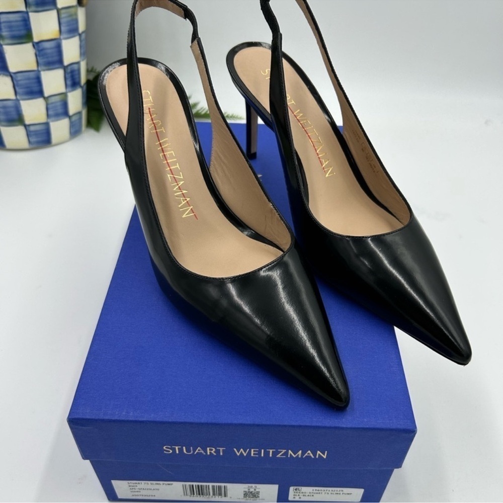 Women’s Stuart Weitzman sling back leather 75MM heels size 8, made in Spain